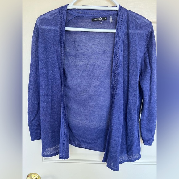 NIC+ZOE Sweaters - NIC+ZOE Deep Blue Linen Blend Open Cardigan Sweater 3/4 sleeves NWT